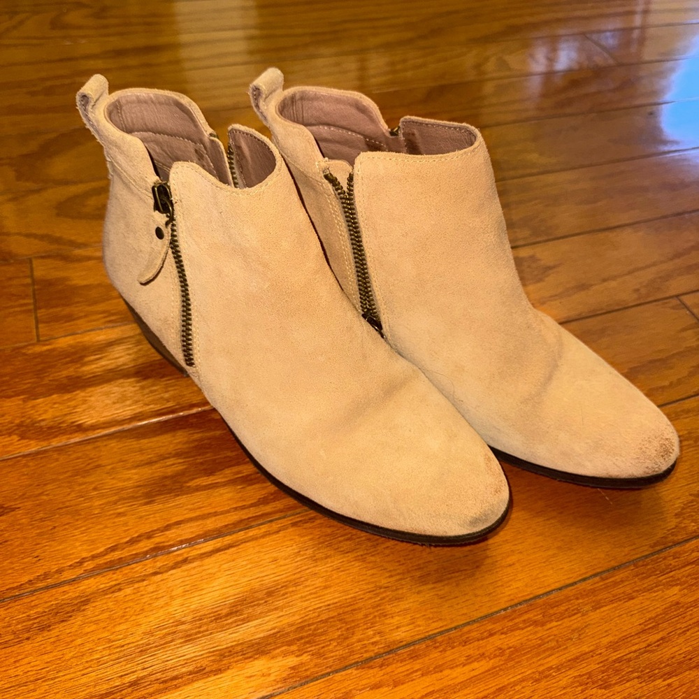 Vince Camuto Light Beige Suede Ankle Booties with Side Zip